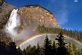 A rainbow over Takakkaw Falls.