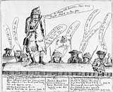 Satirisk avistegning fra Boston 1775 med tidlige former for snakkebobler. Vitsetegningen er fra en avis som støttet de britiske lojalistene, og motivet latterliggjør militsstyrker av «yankie doodles» som omringer byen.