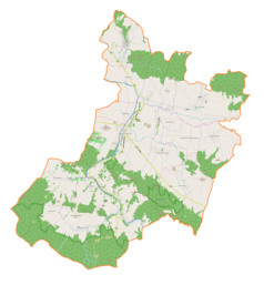 Mapa konturowa gminy Nowy Żmigród, w centrum znajduje się punkt z opisem „Nowy Żmigród”