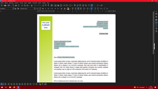 Modèle « Lettre commerciale moderne serif » de LibreOffice Writer 7.5 sous Windows 10.