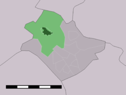 The village centre (dark green) and the statistical district (light green) of Zenderen in the municipality of Borne.