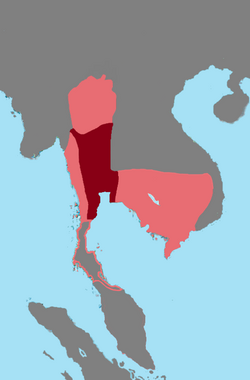 Ayutthaya Kingdom's sphere of influence in 1605, following the military campaigns of King Naresuan the Great[1]