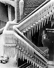 Icicles on a stairway in Seattle, 1968