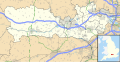 Mapa konturowa Berkshire, blisko centrum u góry znajduje się punkt z opisem „Reading”