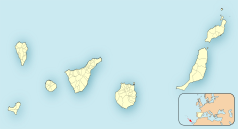 Mapa konturowa Wysp Kanaryjskich, blisko lewej krawiędzi znajduje się punkt z opisem „El Paso”