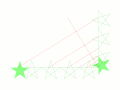 五芒星の線分の組み合わせから様々な規模での黄金比が生じることを平行線で表した図
