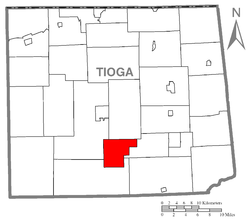 Map of Tioga County Highlighting Duncan Township