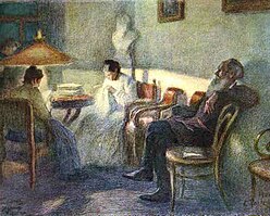 Under a Lamp. (ਲਿਉ ਤਾਲਸਤਾਏ in his Family Circle). 1902