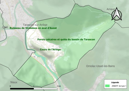 Carte des ZNIEFF de type 1 sur la commune.