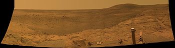 Die Spirit se panorama van die West Valley op die planeet Mars.