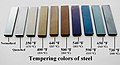 Закалка цветов происходит при нагреве стали и на поверхности образуется тонкая плёнка оксида железа. Цвет указывает на температуру, которую достигла сталь, что сделало это одним из самых ранних практических применений интерференции в тонких плёнках.