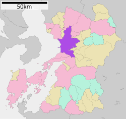 Location of Kumamoto in Kumamoto Prefecture