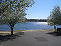 Lake DeFuniak in the daytime, from behind the Chautauqua Hall of Brotherhood