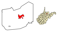 Location of Grafton in Taylor County, West Virginia.