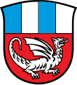 Gemeinde Frasdorf Geteilt; oben dreimal gespalten von Blau und Silber, unten in Rot ein linksgewendeter silberner Drache.