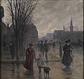 Robert Koehler painting Rainy Evening on Hennepin Avenue c. 1902. The oil on canvas original is at the Minneapolis Institute of Arts