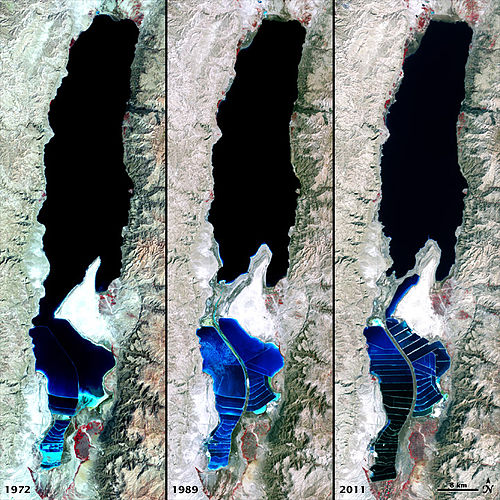 Промени в Мъртво море, спътникови снимки на НАСА