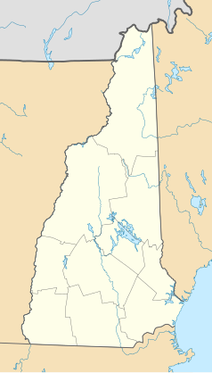 Mapa konturowa New Hampshire, blisko dolnej krawiędzi po lewej znajduje się punkt z opisem „Hinsdale”