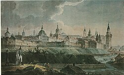 Круглая башня (в центре) на акварели неизвестного художника. 1806—1812 гг.