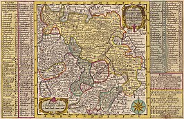 Het prinsbisdom Halberstadt (geel) met eronder Quedlinburg (1750)