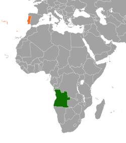 Map indicating locations of Angola and Portugal