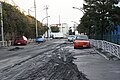 東北地方太平洋沖地震により液状化現象が起きた道路（東京都江東区新木場）