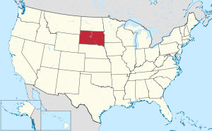 Peta Amerika Serikat dengan Dakota Selatan ditandai