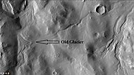 Remains of ancient glacier on western wall of Cerulli crater, as seen by CTX camera. Note: this is an enlargement of previous image.
