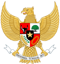 Indonesiens riksvapen är ett heraldiskt vapen i en mer asiatisk stil.