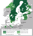 Image 60The Swedish empire at its largest. Most of present-day Finland was part of Sweden proper, rike, shown in dark green. (from History of Finland)