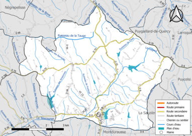 Carte en couleur présentant le réseau hydrographique de la commune