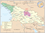 Georgian kartta (2008), jossa kiistanalaiset Abhasian ja Etelä-Ossetian alueet on korostettu.