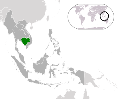 Location of  Cambodia  (green) in ASEAN  (dark grey)  —  [Legend]