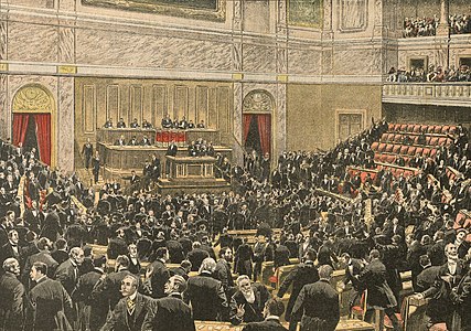Les 849 parlementaires prenant part au vote, d'après une gravure du supplément illustré du Petit Journal.