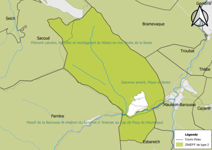 Carte des ZNIEFF de type 2 sur la commune.