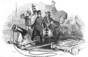 史上初の索発射砲、マンビー臼砲の絵画(1843年)