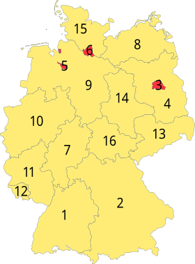 Los 16 Bundesländer (estaos) d'Alemaña