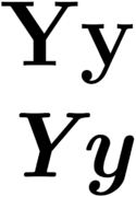 Uppercase and lowercase versions of Y, in normal and italic type
