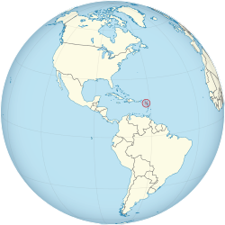 蒙特塞拉特的位置（以红圈标注） 加勒比地区（浅黄色）