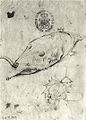 Костенурка с череп на панцир и крилат демон. Перо, бистр. 16,4 х 11,6 см. Гравюрен кабинет. Берлин