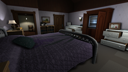 Simulation d'une chambre avec différentes commodes dont les tiroirs ont été ouverts.
