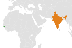 Map indicating locations of Guinea-Bissau and India