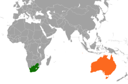 Map indicating locations of South Africa and Australia
