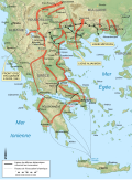Carte de la bataille de Grèce en avril 1941 durant la Seconde Guerre mondiale.