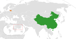 People's Republic of ChinaとLithuaniaの位置を示した地図