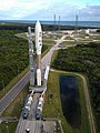 An Atlas V 541 is moved to the launch pad.