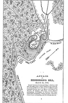 Black and white map shows locations of the forces at Henderson's Hill.
