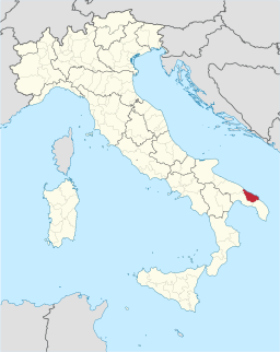 Karta över Italien med Provincia di Brindisi markerat