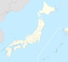 Mapa konturowa Japonii, blisko centrum na dole znajduje się punkt z opisem „Tsurugashima”