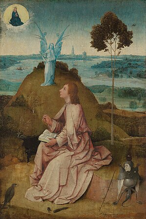 Saint Jean l’Évangéliste à Patmos, vers 1489, Jérôme Bosch, Gemäldegalerie (Berlin).